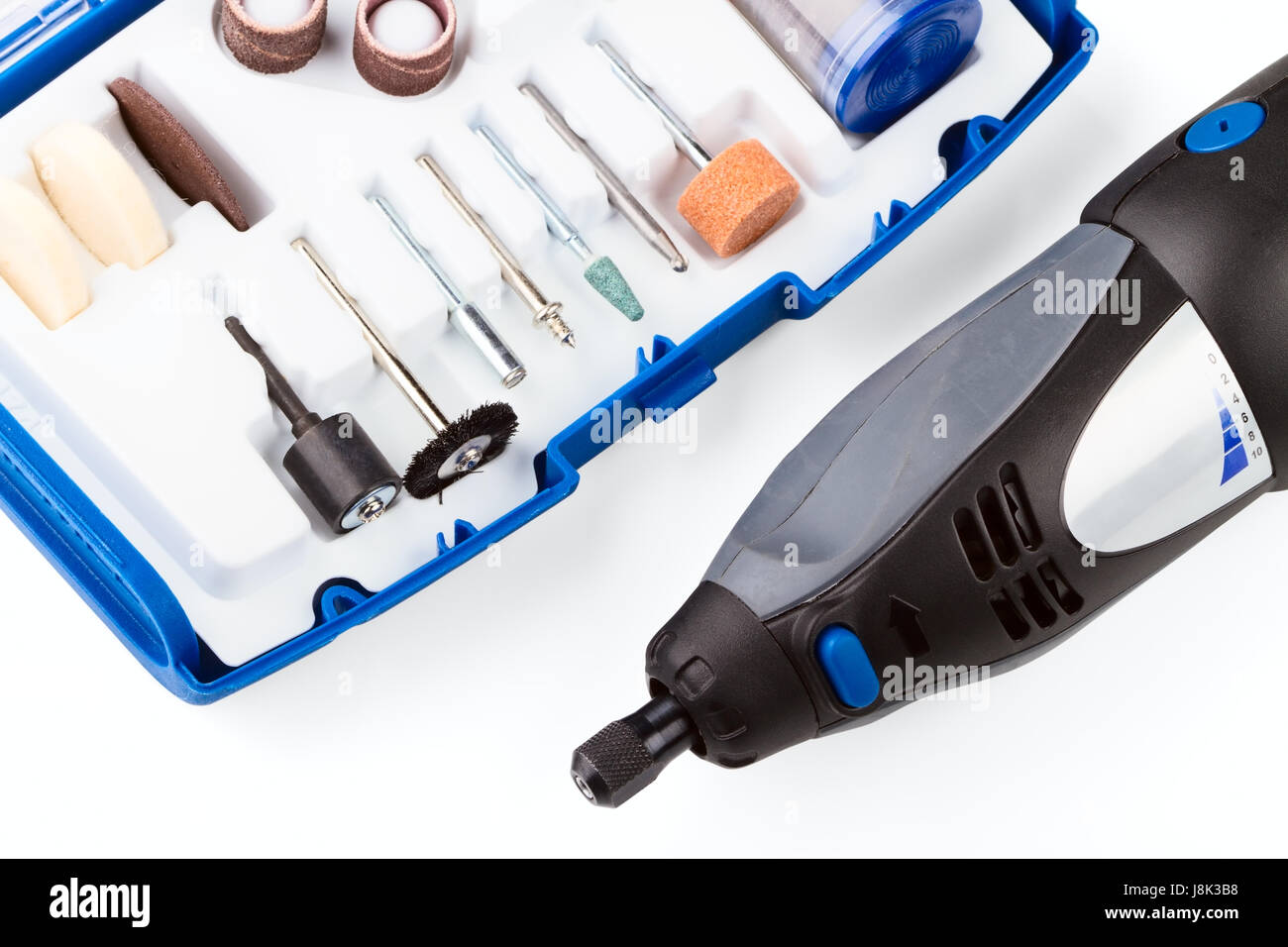 Titolare, mulino, pulsante, box, scatole, switch plug, incisione auto, set di Foto Stock