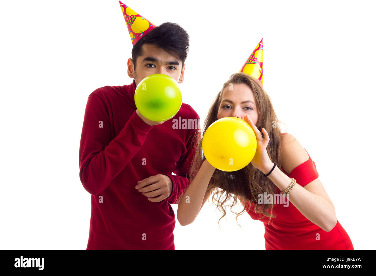 Coppia giovane palloncini di soffiatura Foto Stock