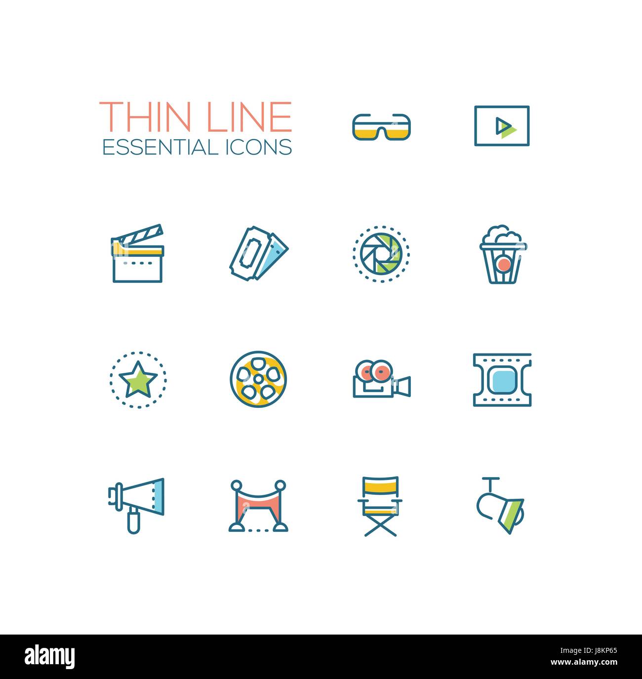 Cinema e film linea di set di icone Illustrazione Vettoriale