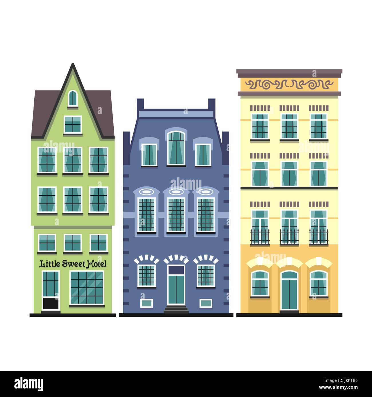 Set di 3 Amsterdam case vecchie facciate cartoon Illustrazione Vettoriale
