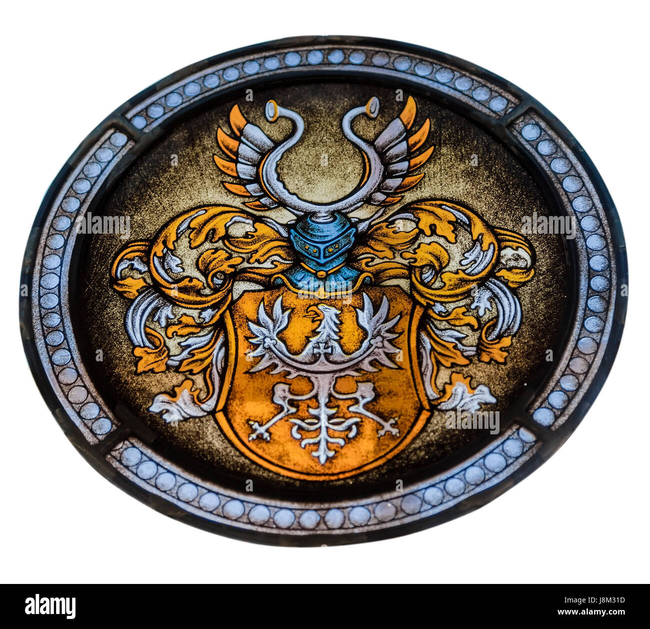 WROCLAW, Polonia - 04 agosto 2013: vetrata raffigurante l antico stemma sulla finestra del Municipio di Wroclaw il 4 agosto 2013. Foto Stock