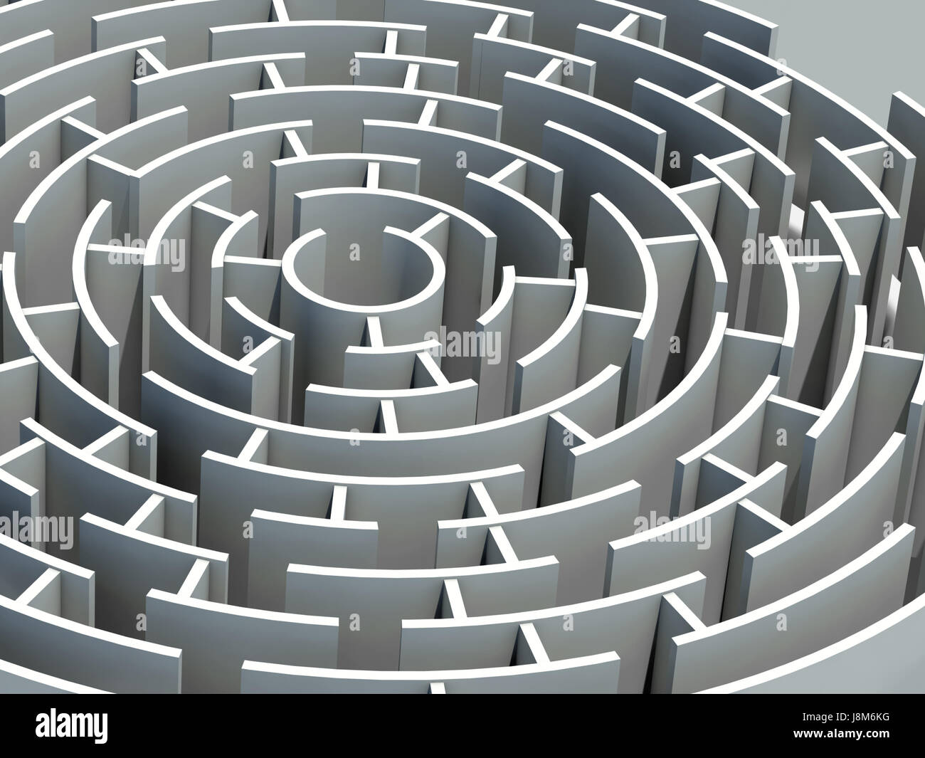 Labirinto circolare di colore grigio. 3D render Foto Stock