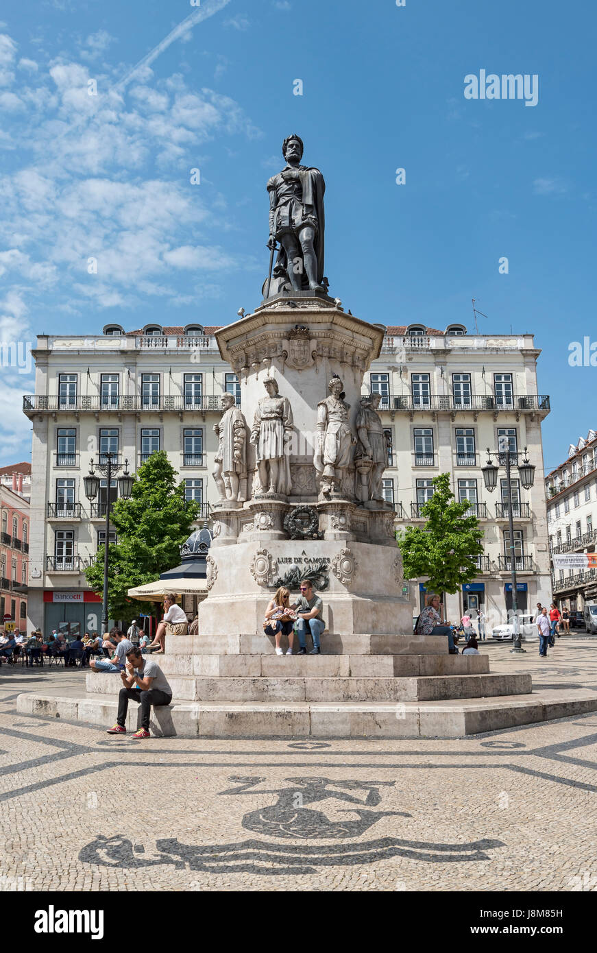 Statua di Luis de Camoes, Camões Square, Lisbona, Portogallo Foto Stock