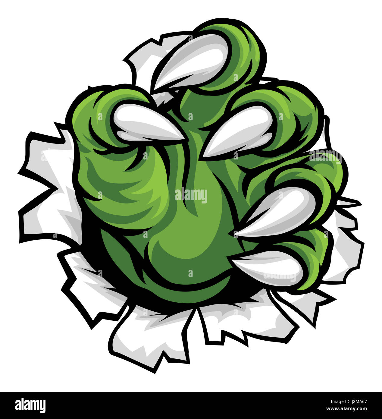 Un mostro di rottura ad artiglio attraverso lo sfondo di metallo Foto Stock