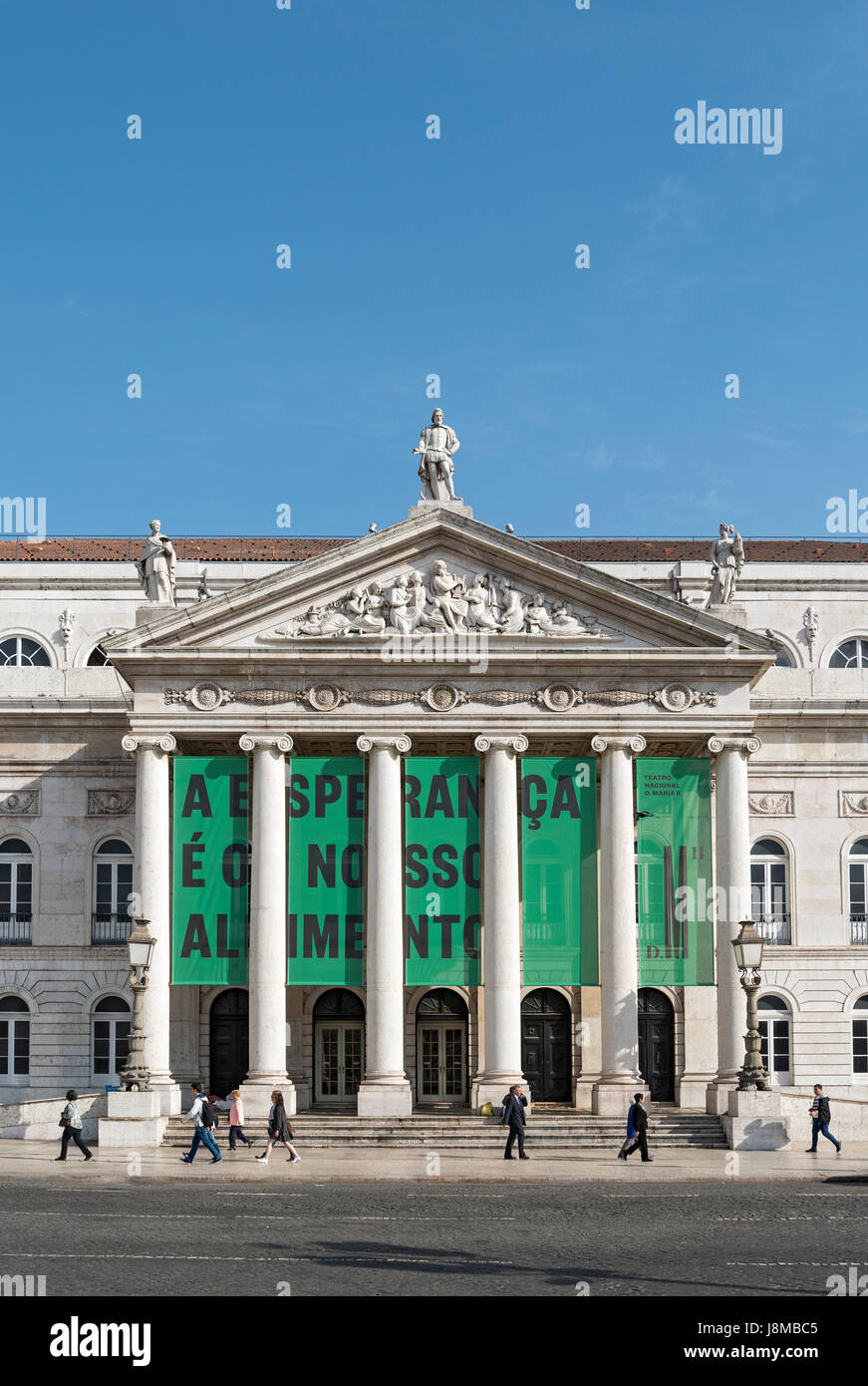 Portico del Teatro Nazionale D. Maria II, Piazza Rossio, Lisbona, Portogallo Foto Stock