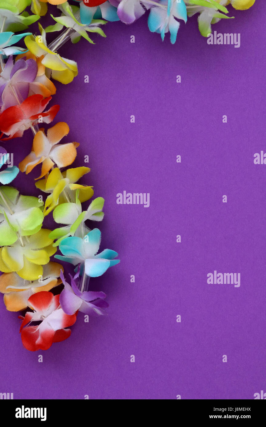 Rainbow colorati fiori finti su una collana attorno a un semplice sfondo  colorato con camera per spazio di copia Foto stock - Alamy