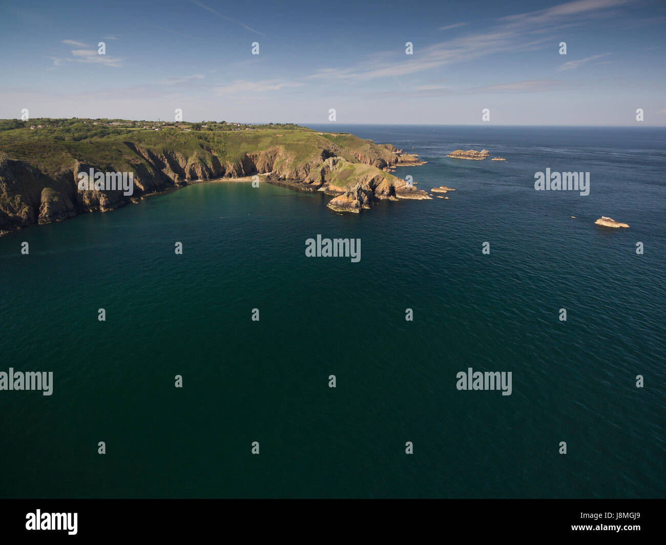 Bassa vista aerea di Sark, nelle Isole del Canale. Foto Stock