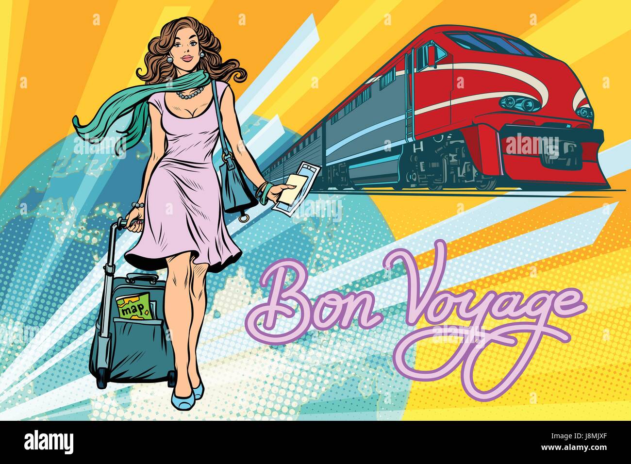 Ferrovia treni passeggeri, Bon voyage Illustrazione Vettoriale
