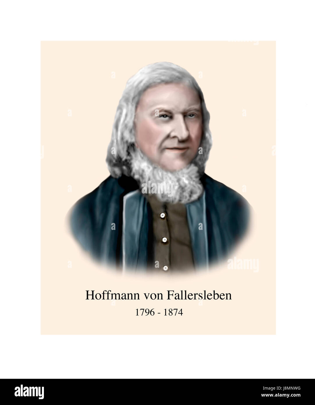 August Heinrich Hoffmann von Fallersleben, 1798 - 1874, il poeta tedesco Foto Stock