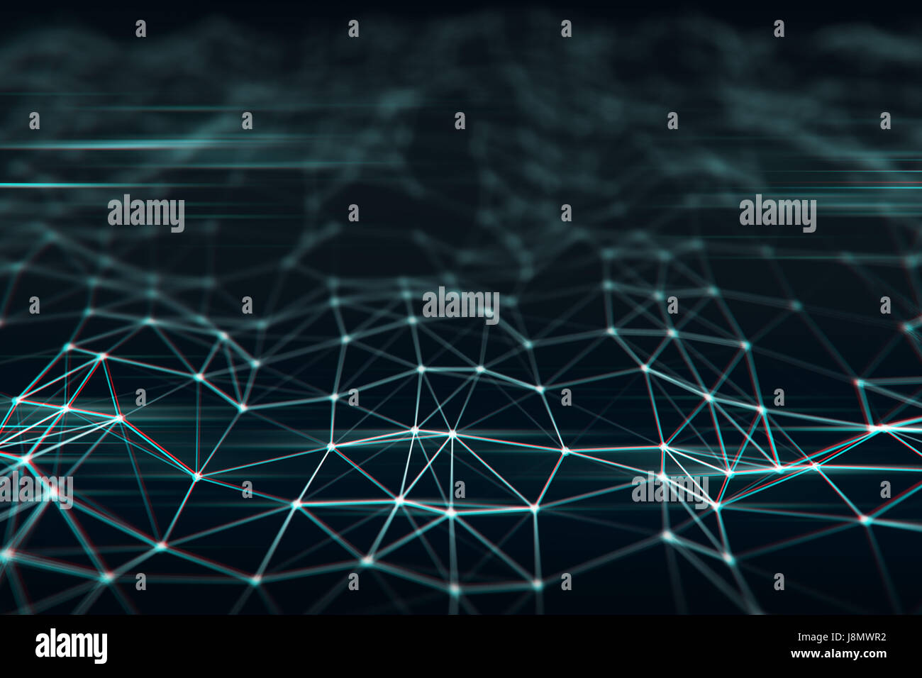 Abstract spazio poligonale bassa poli background in effetto stereo. Punti di collegamento e le linee in triangoli struttura. Rete, cella di cristallo Foto Stock