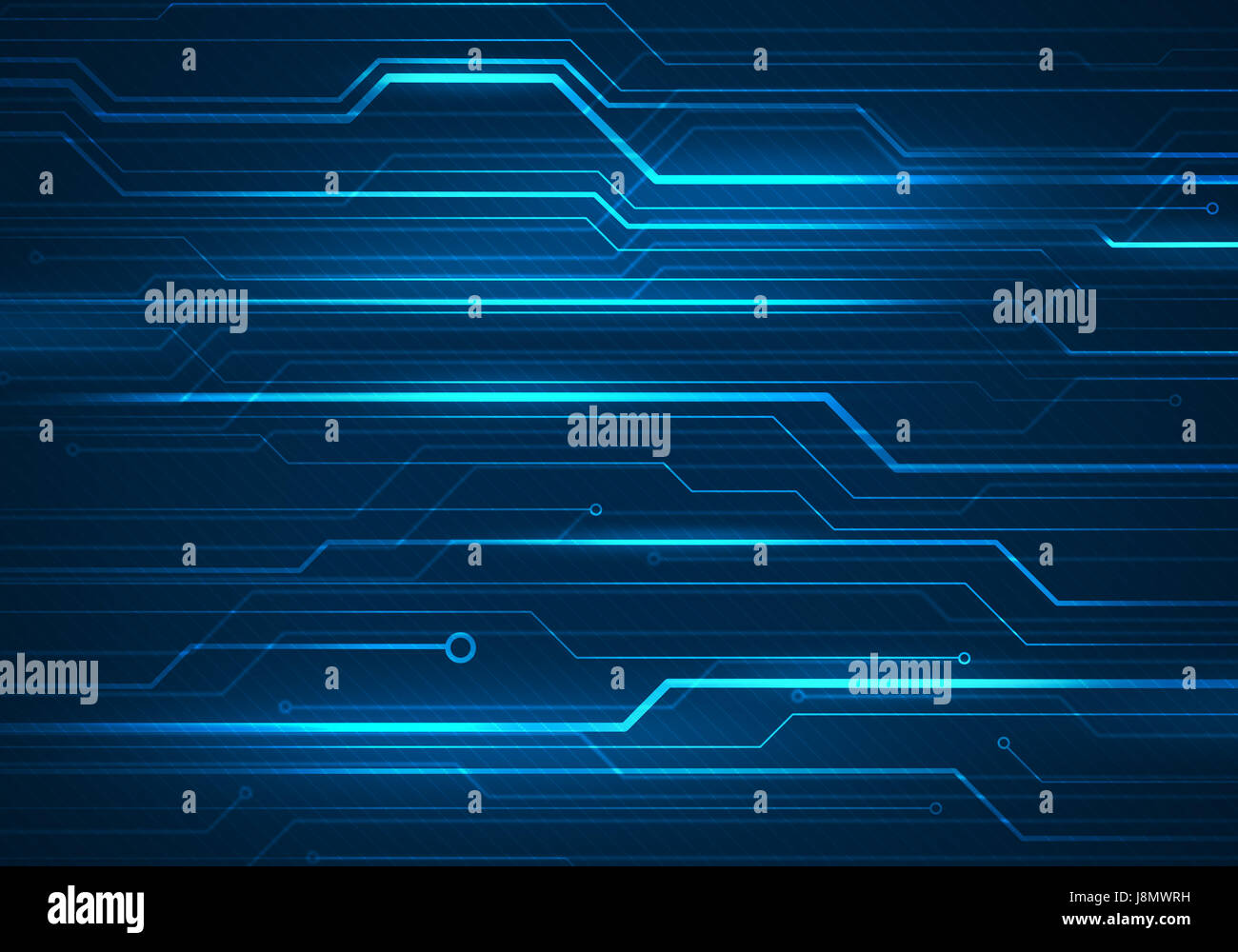 Concetto digitale illustrazione con circuito di microchip su sfondo blu. Foto Stock