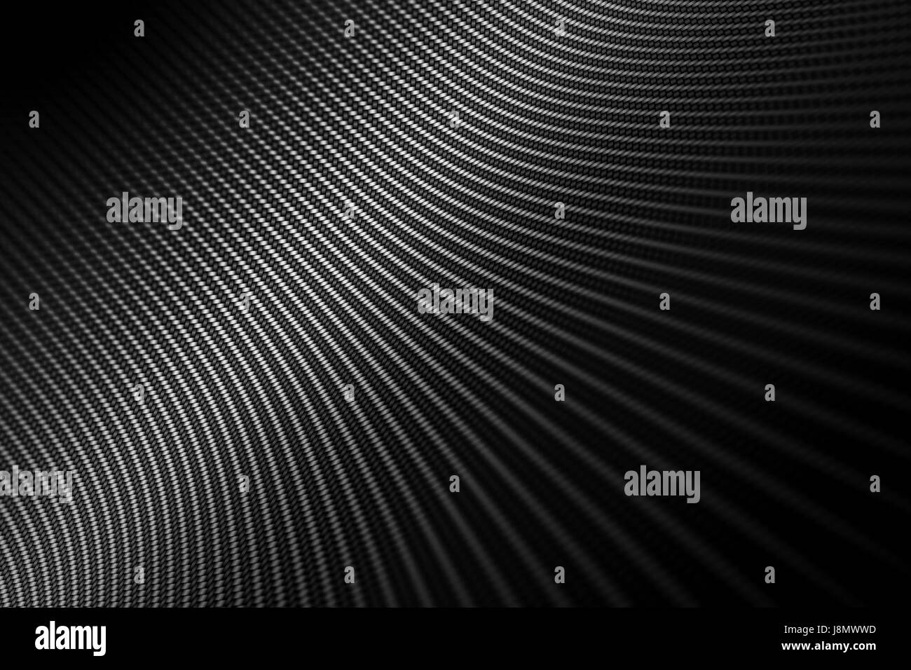 Background moderno con distorsione fibra di carbonio nera liscia sulla superficie sotto l'angolo. Foto Stock
