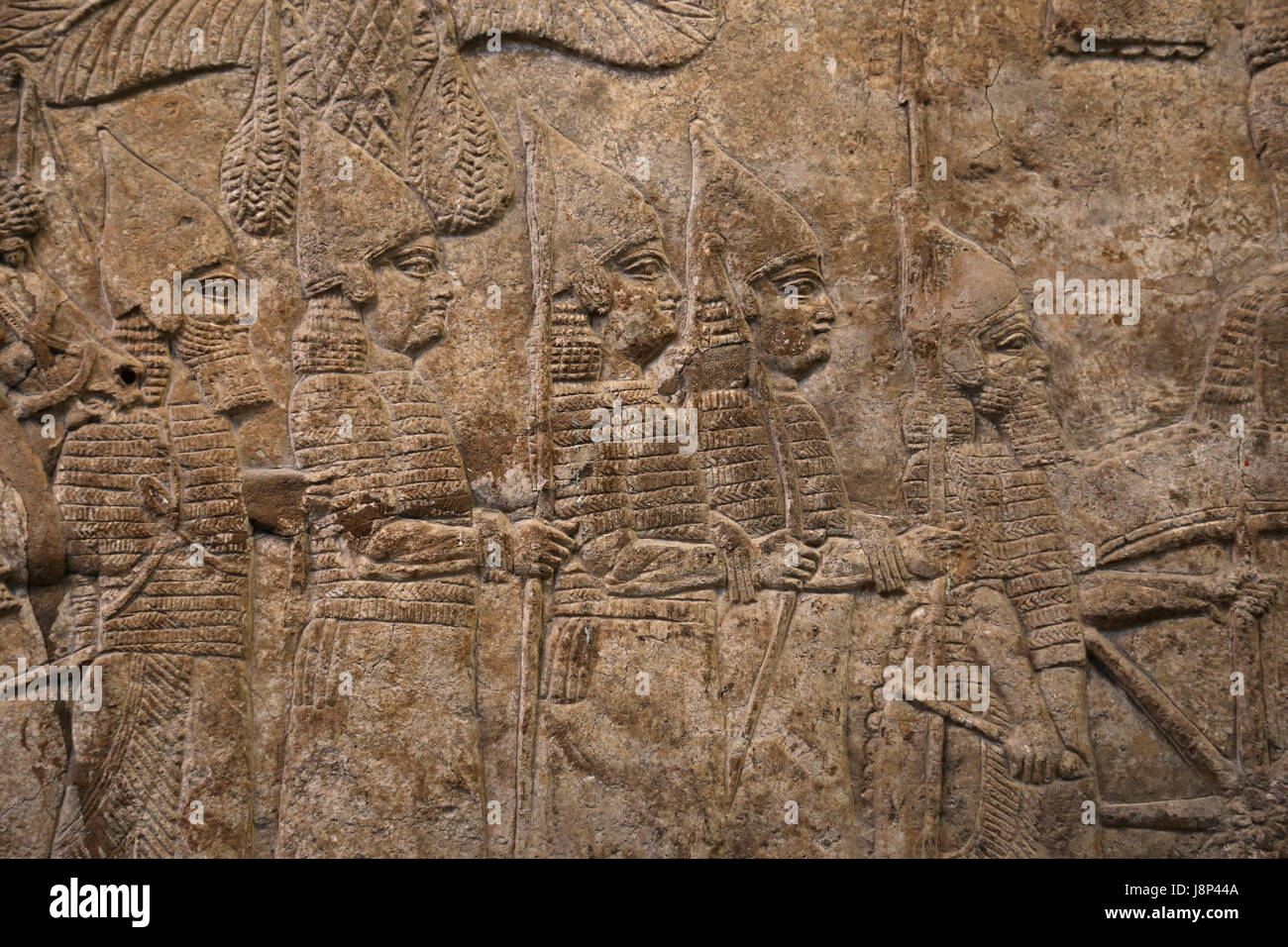 La campagna in Iraq meridionale. Soldati assiri, 640-620 A.C. Ninive, Palazzo Sud-Ovest. L'Iraq. British Museum. Londra. Foto Stock