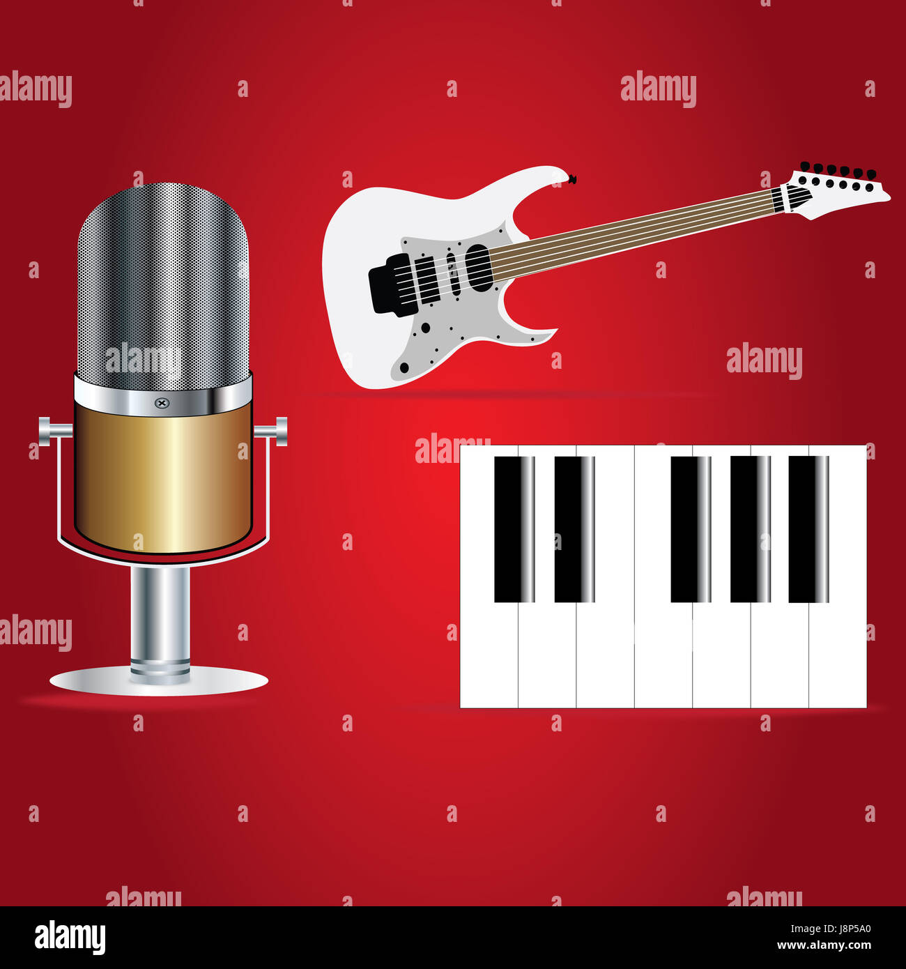 Oggetto, musica, musicale, pianoforte, nota, chitarra, microfono, misurare, strumento, Foto Stock