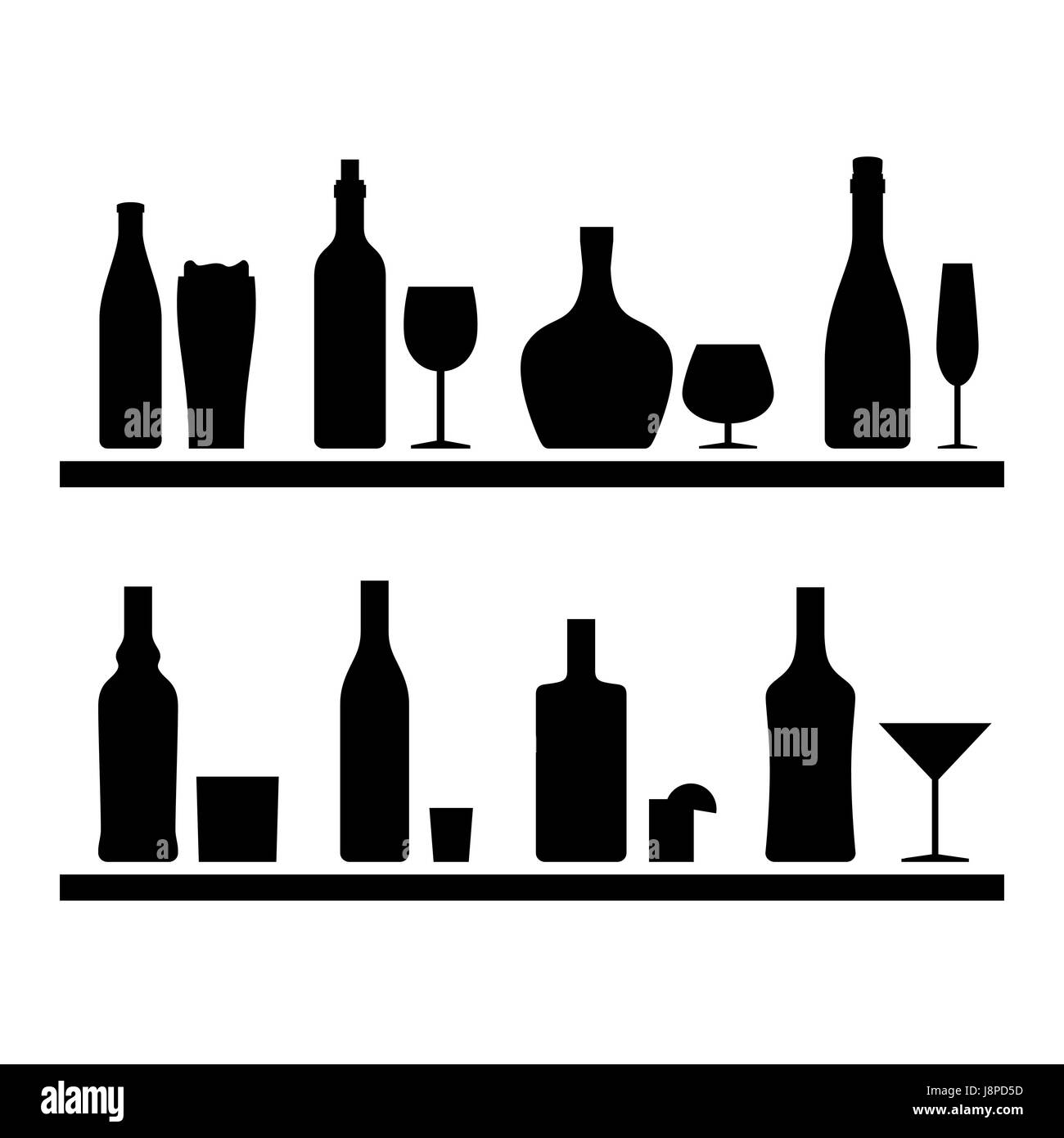 Bottiglie silhouette nera. Illustrazione Vettoriale