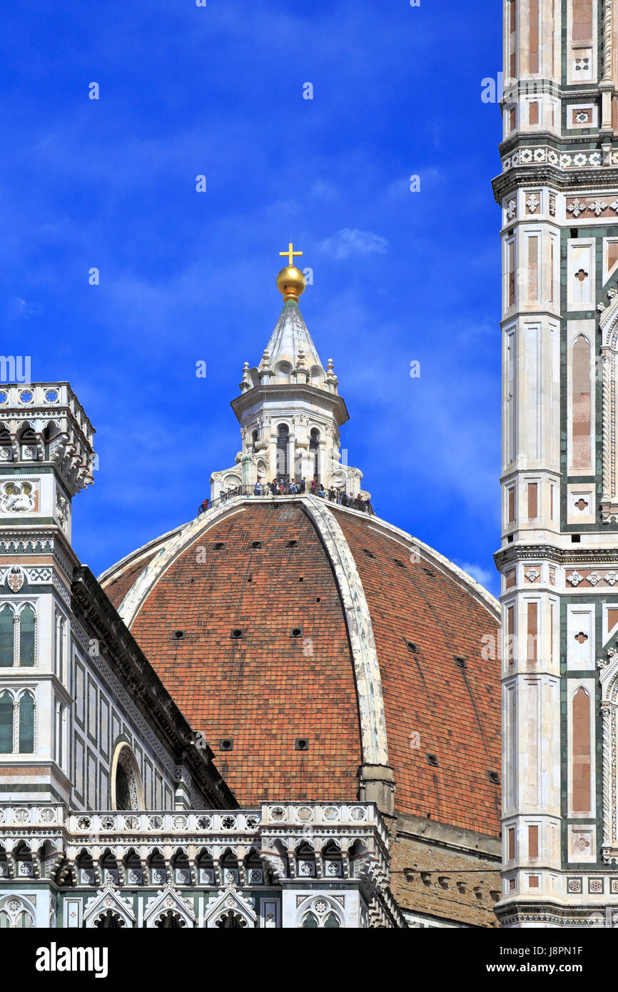 Duomo di Santa Maria del Fiore e il Campanile di Giotto, la Piazza del Duomo di Firenze, Toscana, Italia, Europa. Foto Stock