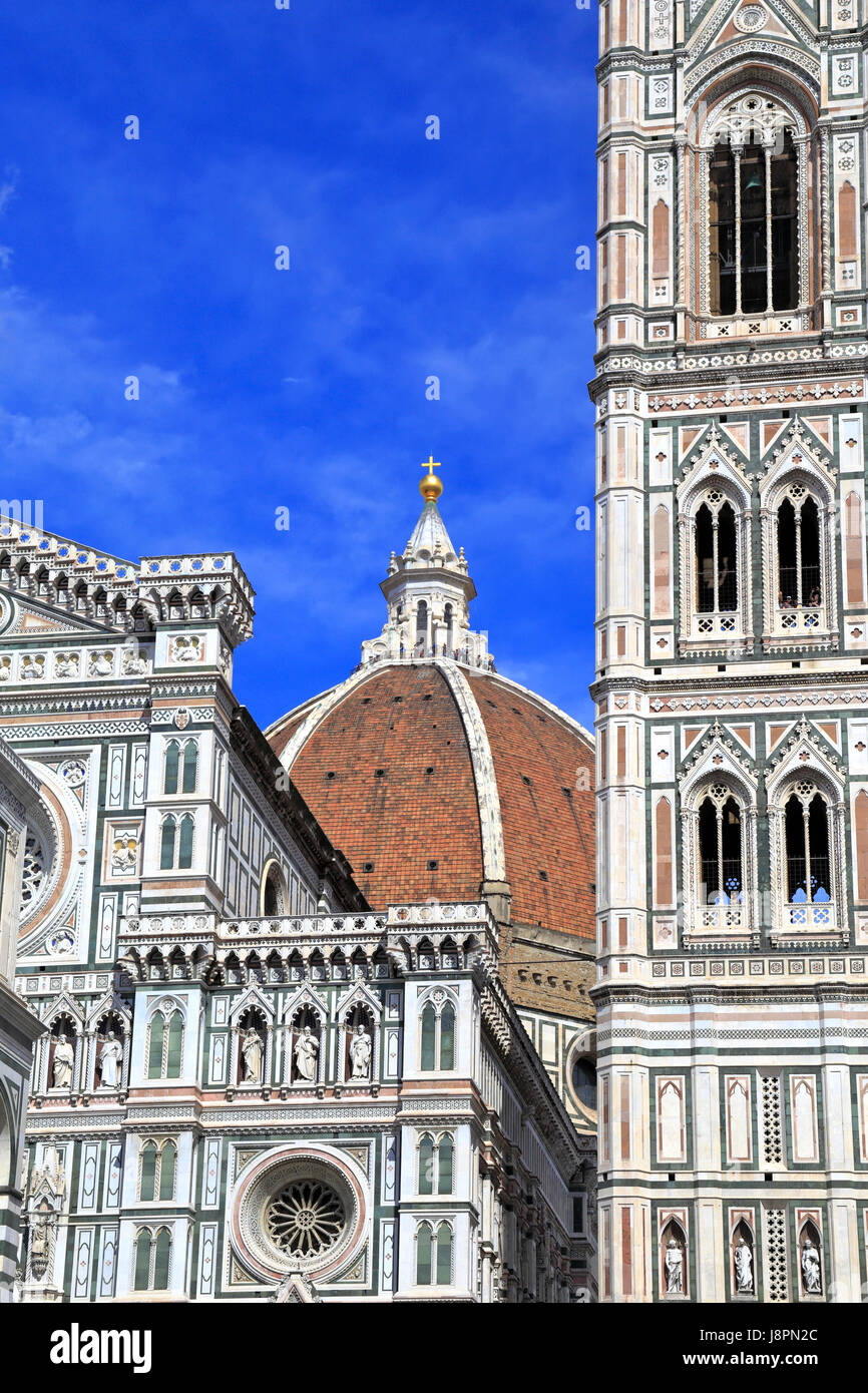 Duomo di Santa Maria del Fiore e il Campanile di Giotto, la Piazza del Duomo di Firenze, Toscana, Italia, Europa. Foto Stock