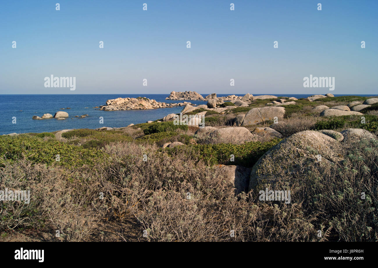 Acqua, mediterraneo, acqua salata, mare oceano, rock, arbusto, vegetazione, Foto Stock