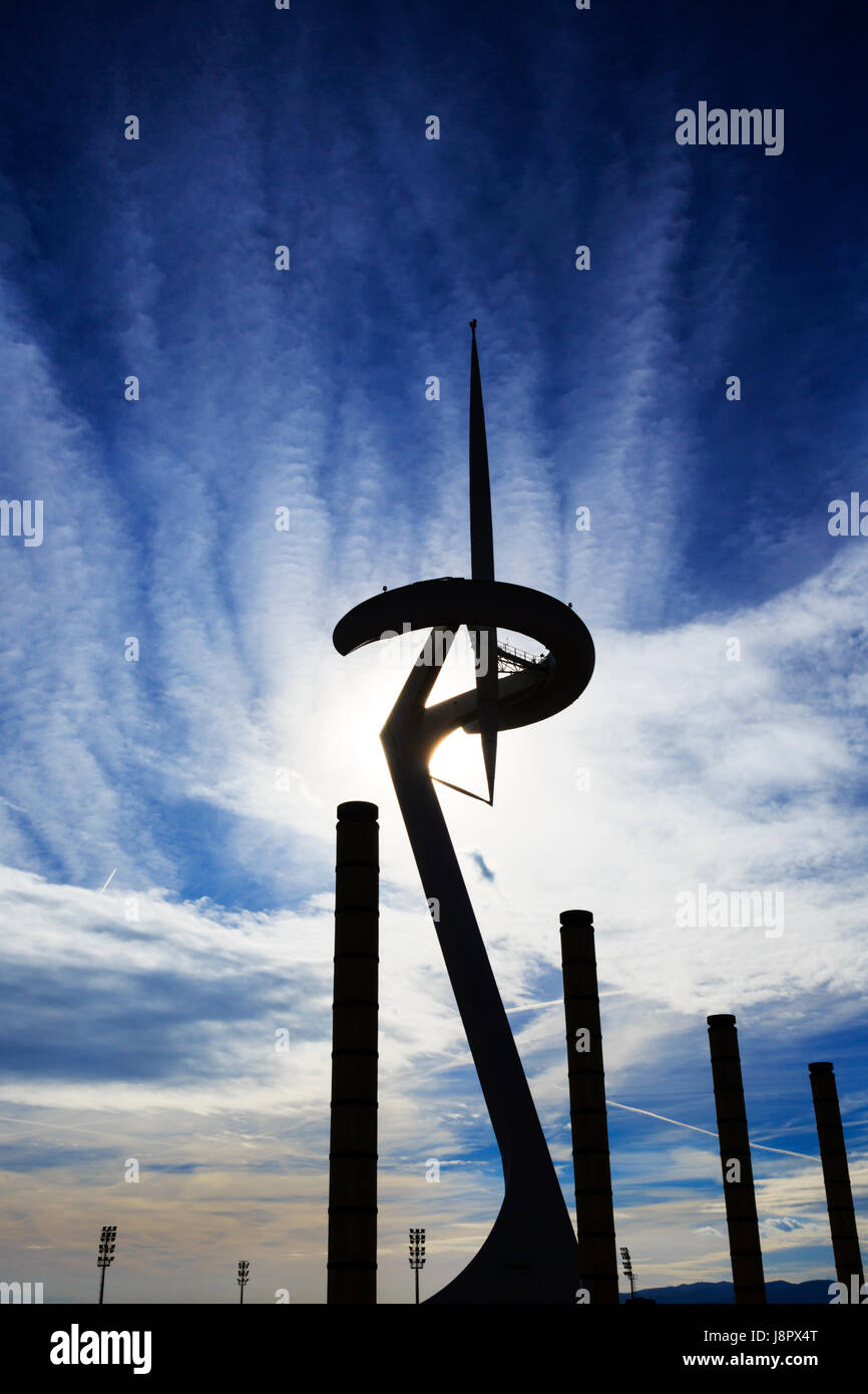 La torre di Telefonica in L'Anella Olimpica de Montjuic, Barcellona, Catalunya, Spagna Foto Stock