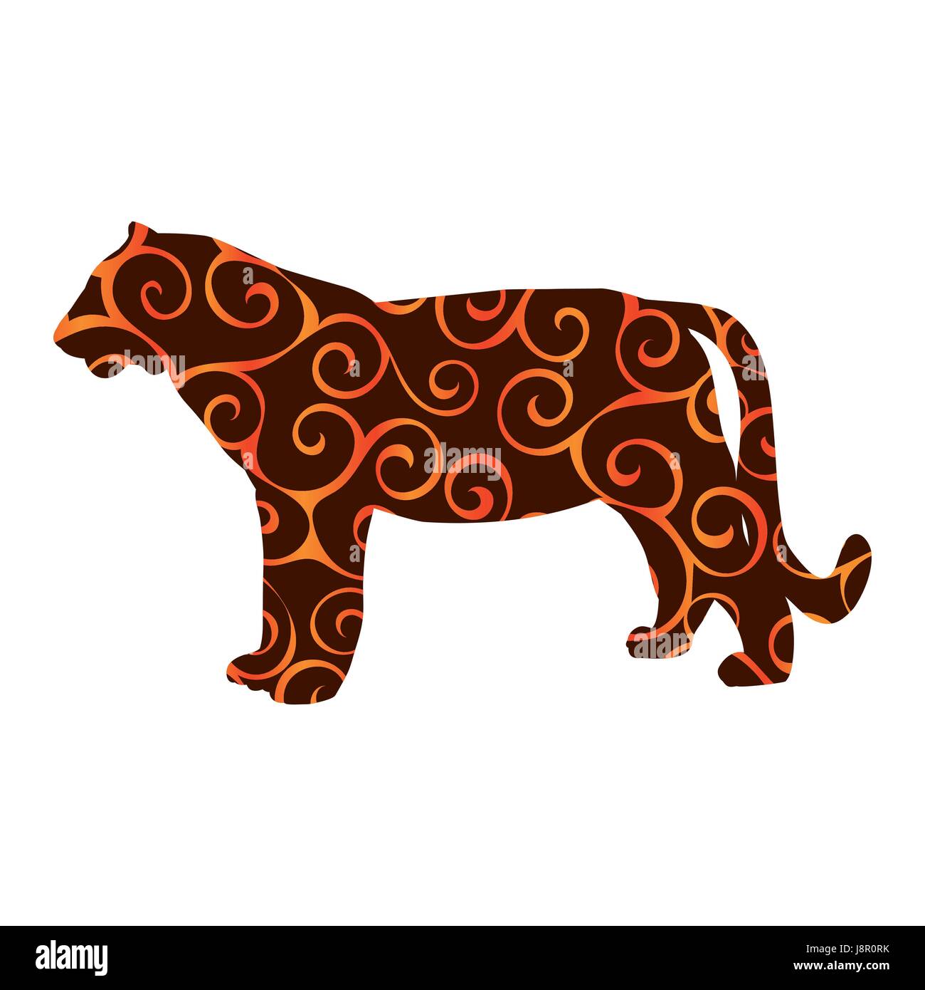 Tiger wildcat bird colore animale silhouette Illustrazione Vettoriale