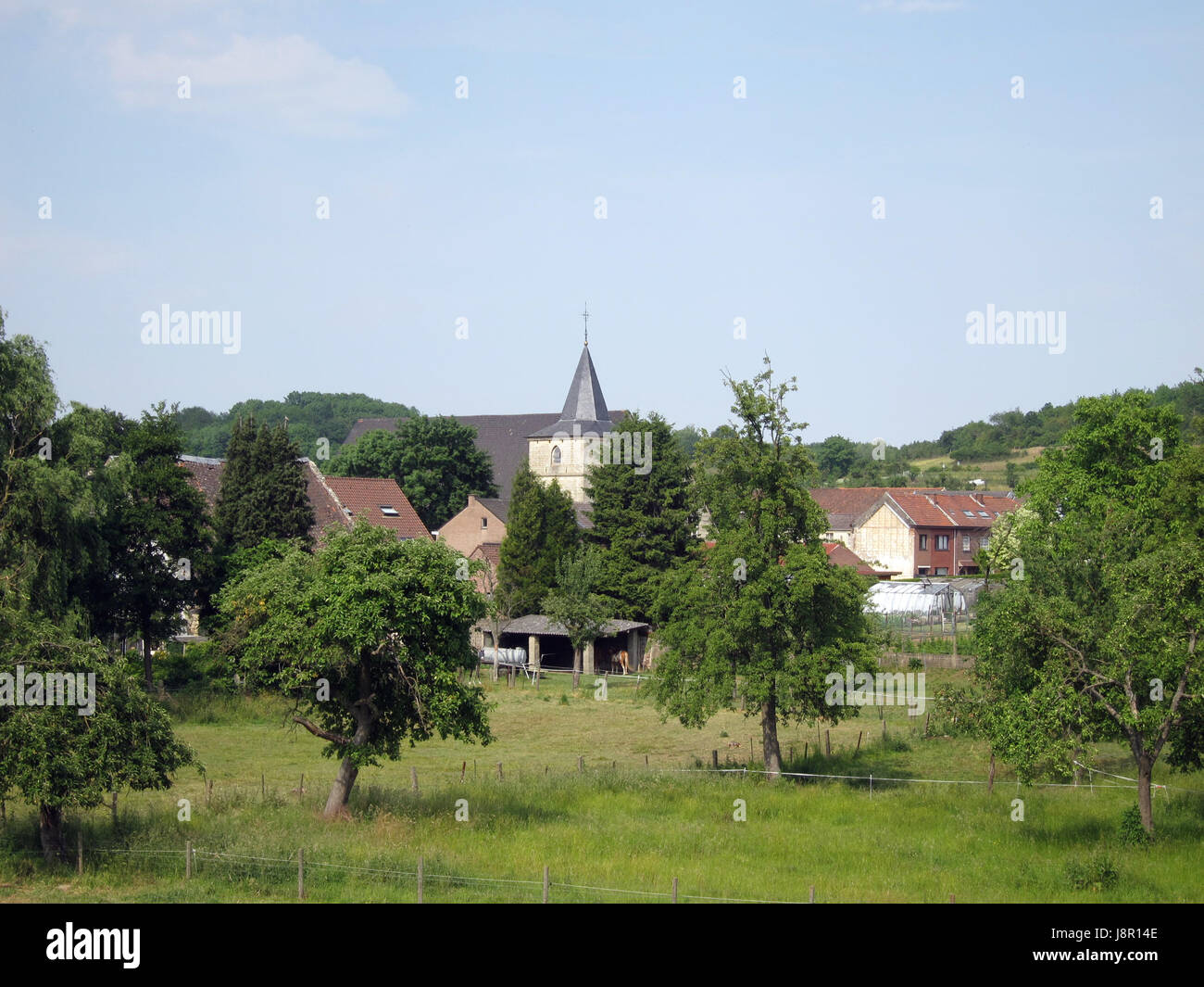 Belgio, steeple brocca, Fiandre, comunità, villaggio, città mercato, agricoltura, Foto Stock