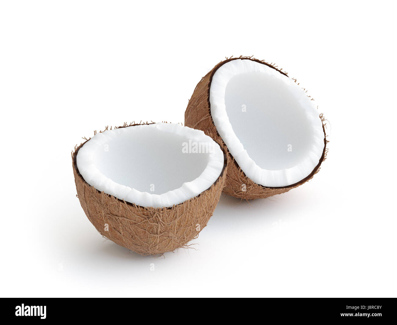 Noce di cocco realistico, due fette di noce di cocco, il rendering Foto Stock