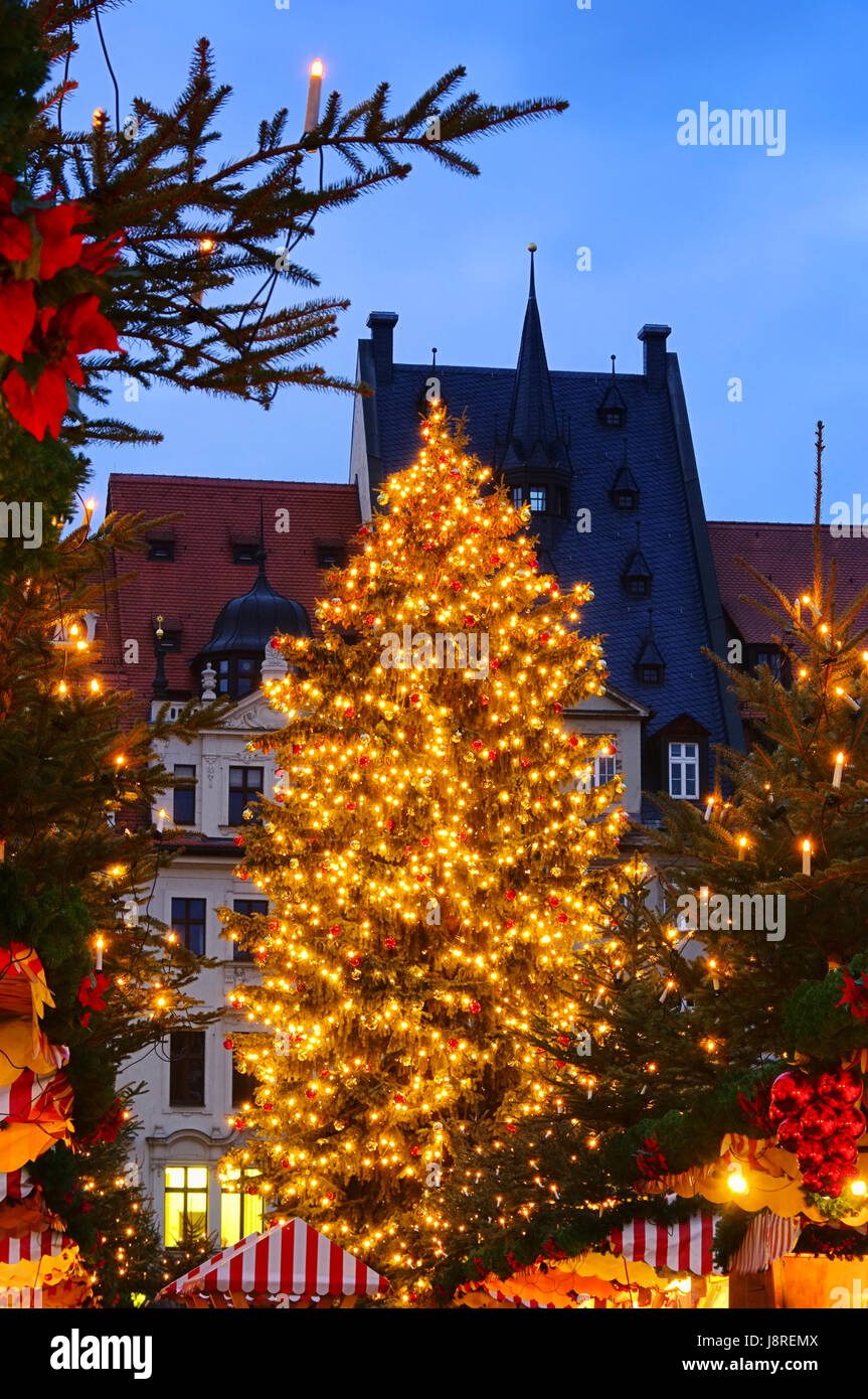 La Sassonia, Lipsia, albero di natale, mercato settimanale, il mercato, il mercato delle pulci, Foto Stock
