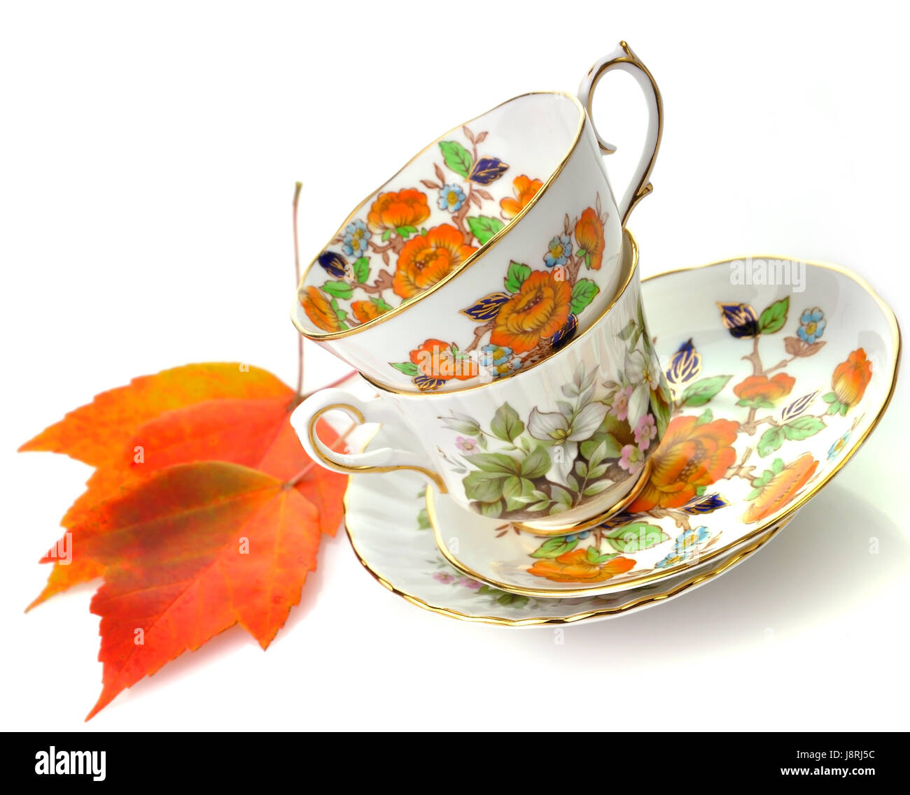 Cup, antichi, porcellana, ceramica, tazza di tè, leaf, bere acqua potabile, bavaglini, Foto Stock
