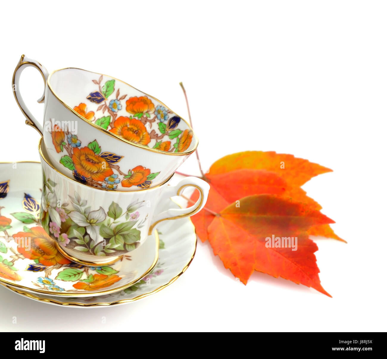 Cup, antichi, porcellana, ceramica, tazza di tè, leaf, bere acqua potabile, bavaglini, Foto Stock