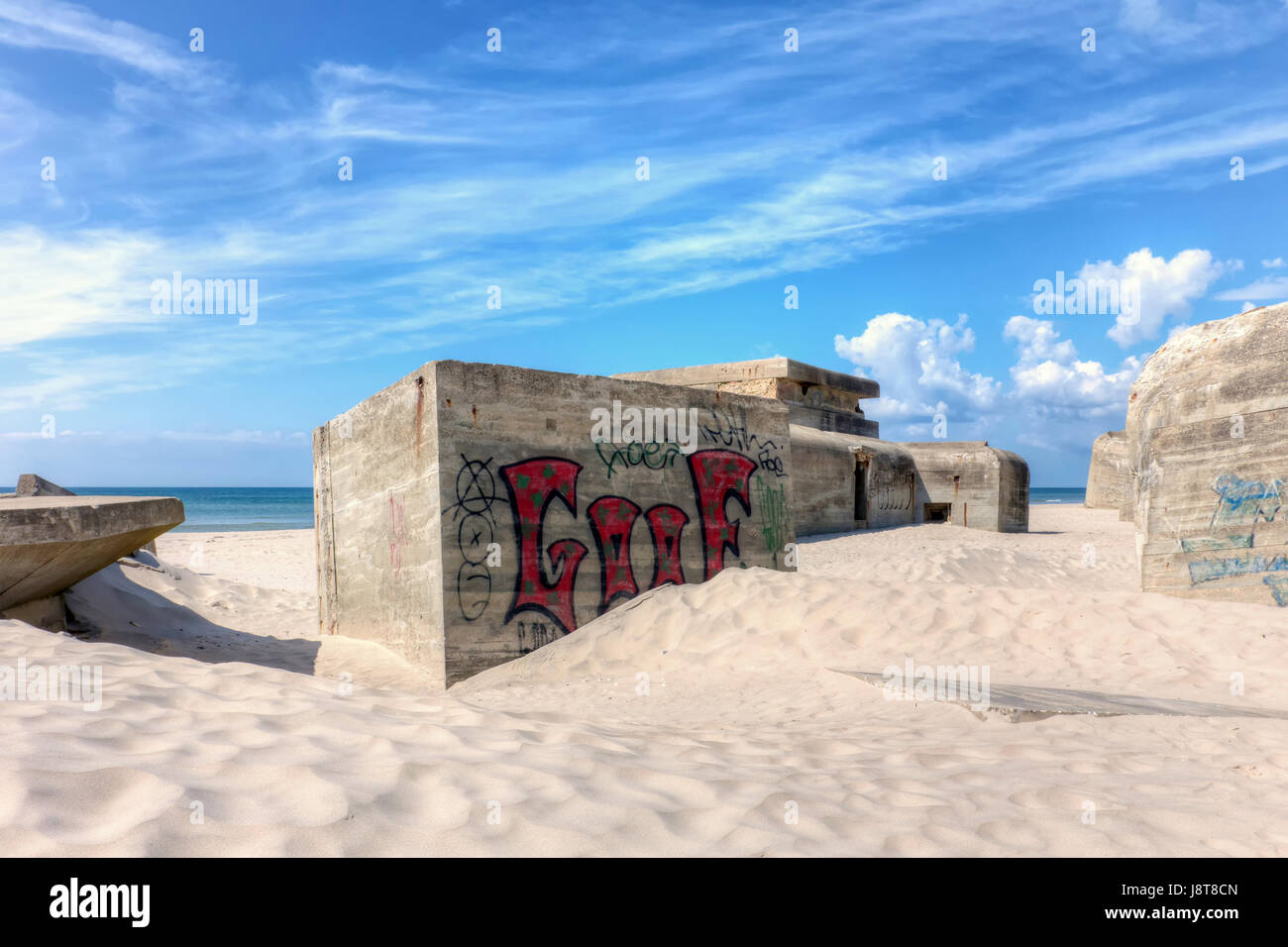 Storia, spiaggia, mare, spiaggia, mare, estate, summerly, bunker, guerra, Foto Stock