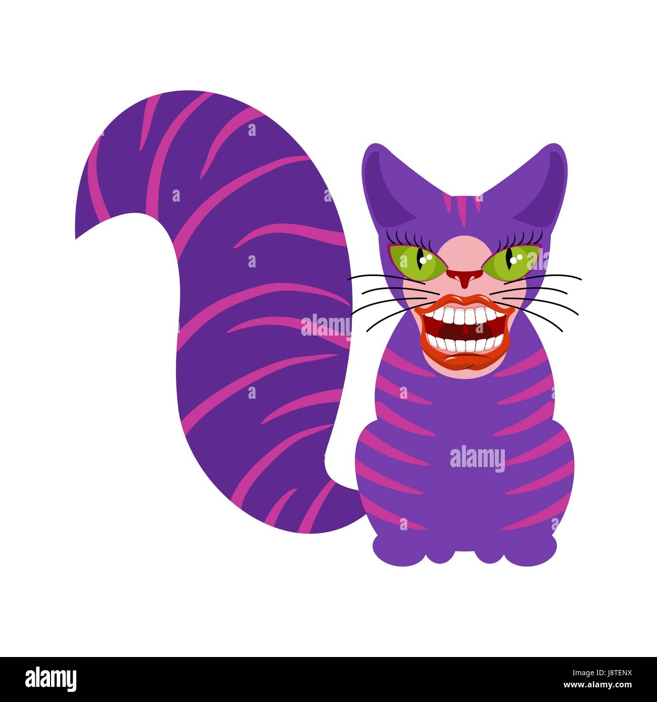 Cheshire cat è un animale da Alice nel Paese delle Meraviglie. Un ampio sorriso. Dei denti e della bocca Illustrazione Vettoriale