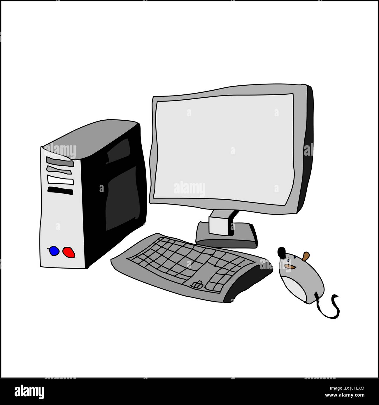 Computer del disegno a mano. Unità di sistema e la tastiera. Un monitor e  un mouse Immagine e Vettoriale - Alamy