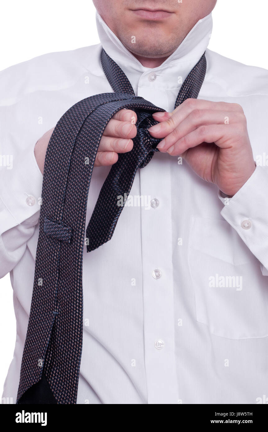 Mano, mani, legano, cravatta, Maglietta uomo, nodo, ufficio, umana, essere umano, Foto Stock