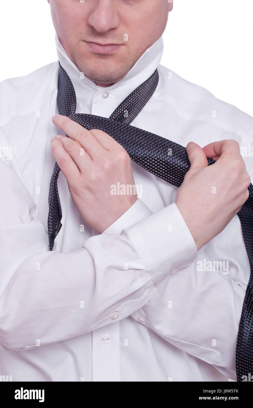 Mano, mani, legano, cravatta, Maglietta uomo, nodo, ufficio, umana, essere umano, Foto Stock
