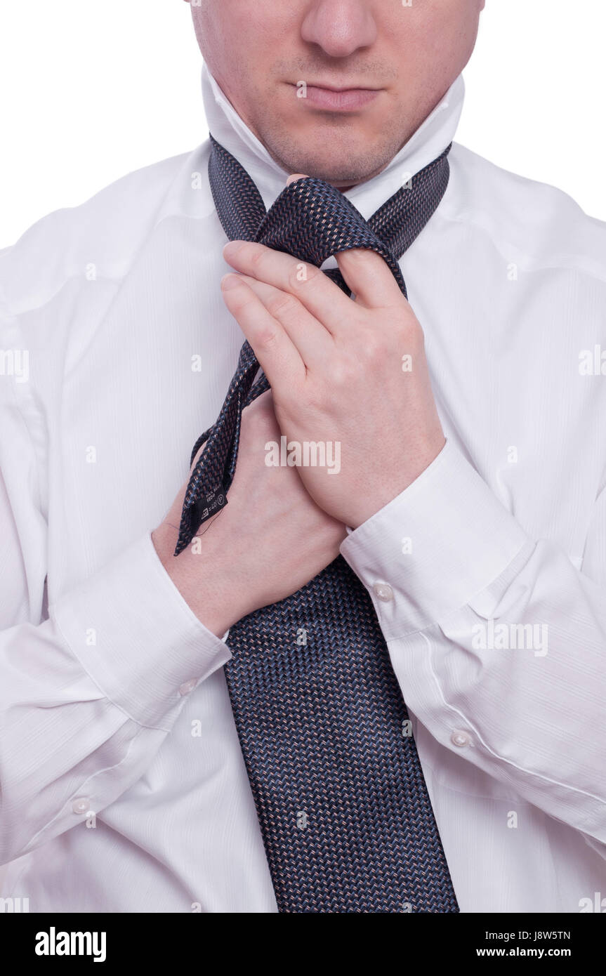 Mano, mani, legano, cravatta, Maglietta uomo, nodo, ufficio, umana, essere umano, Foto Stock