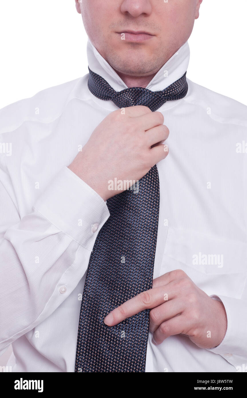 Mano, mani, legano, cravatta, Maglietta uomo, nodo, ufficio, umana, essere umano, Foto Stock