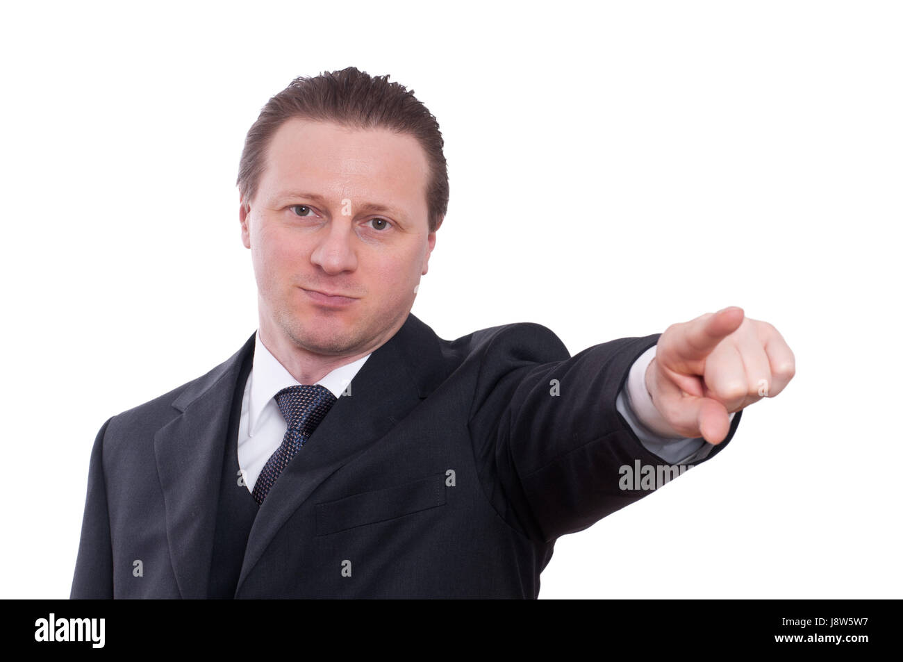 Mano, cravatta, indice, maglietta, gilet, guasto, fastidio, uomo, serio, Foto Stock
