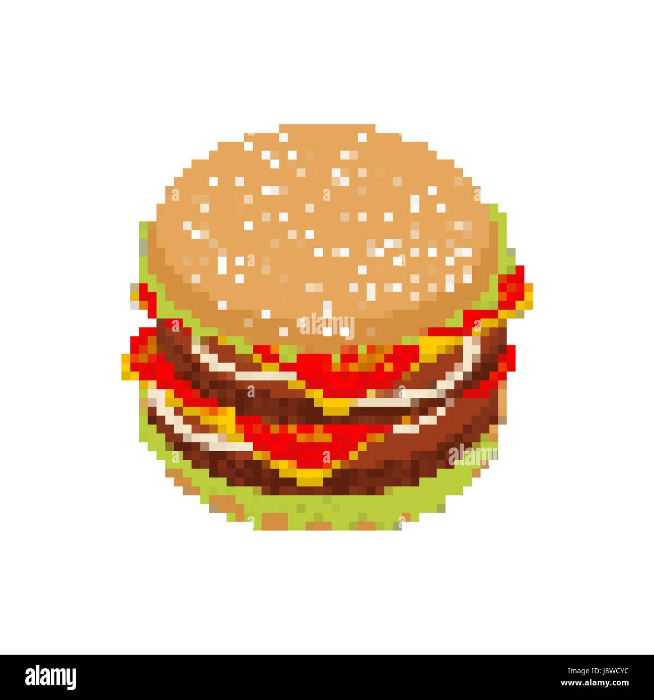 Hamburger pixel art. disturbato il fast food isolati su sfondo bianco. Hamburger freschi Illustrazione Vettoriale