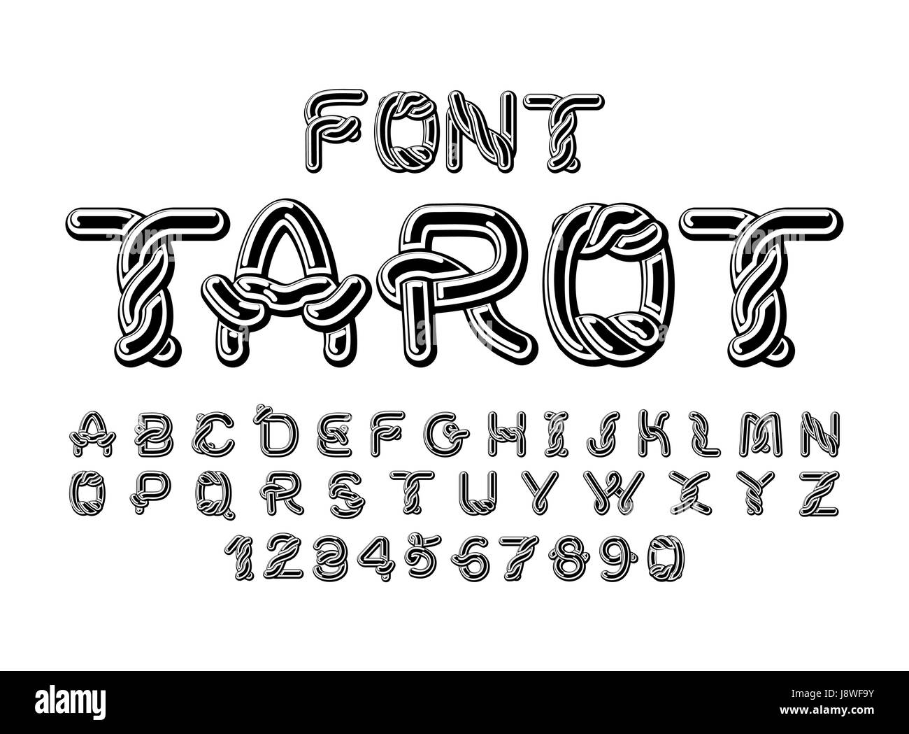 Tarocchi font. Tradizionali di antichi manoscritti alfabeto celtico. norse ornamento medievale ABC. Illustrazione Vettoriale