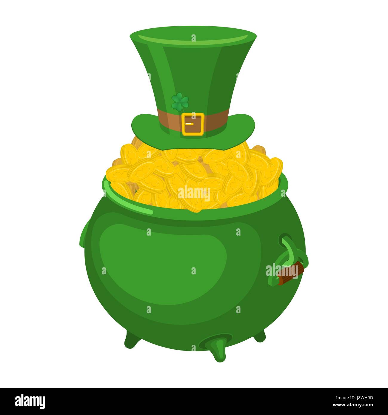 La festa di San Patrizio. Leprechaun cappello verde e la pentola d'oro.  Magic dwarf e la caldaia di monete d'oro. Festa nazionale in Irlanda.  Traditional Irish Festiv Immagine e Vettoriale - Alamy