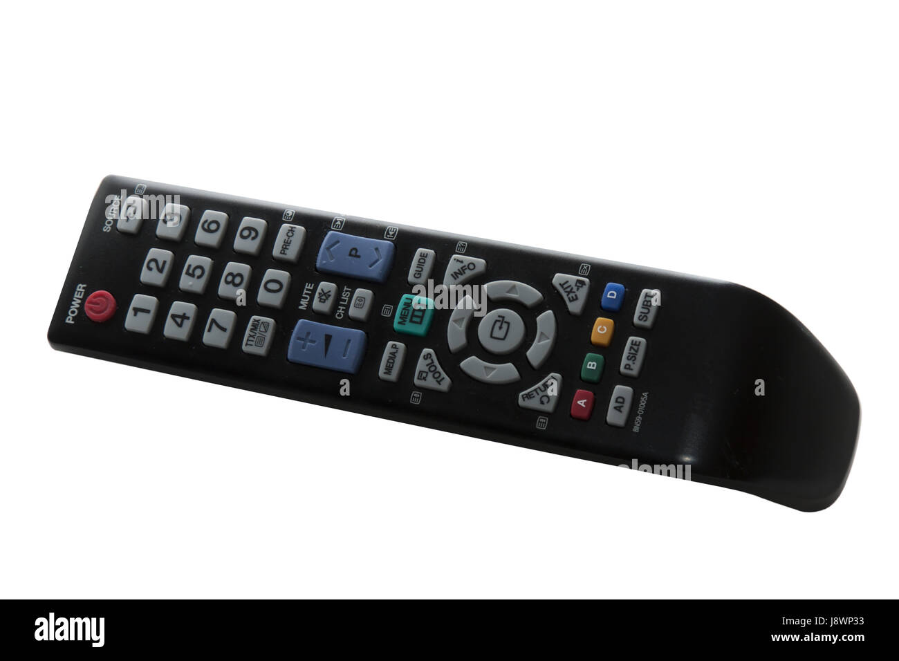 Isolato, il pulsante remoto, spingere, attrezzature, televisione, tv, televisori, Foto Stock