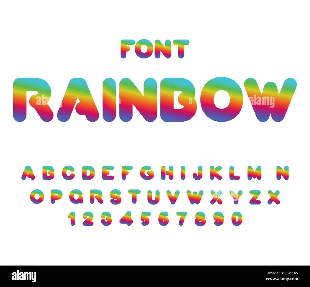 Rainbow font. ABC arrotondato. Lettere multicolori. Fantastico alfabeto. Tipografia Fairy Illustrazione Vettoriale