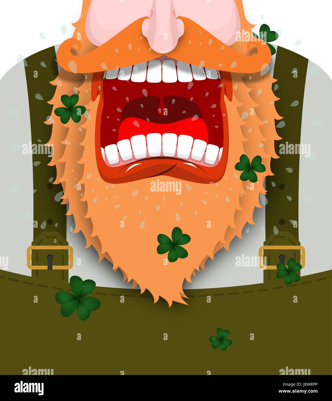 Leprechaun urla. Scary Gnome Red Beard grida. Nana arrabbiato grida. nonno in manto verde. Apri la tua bocca e dei denti. Illustrazione per San Patric Illustrazione Vettoriale