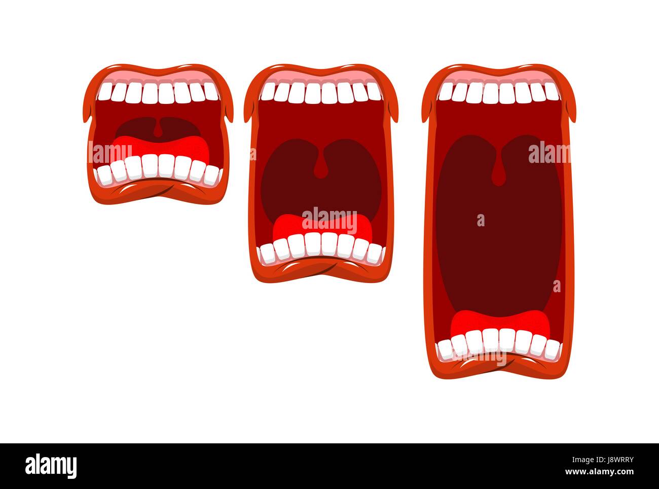 Volume grido. yell livello. Fase scream. A bocca aperta con la lingua e i denti. Cambiamenti nel livello di suono Illustrazione Vettoriale