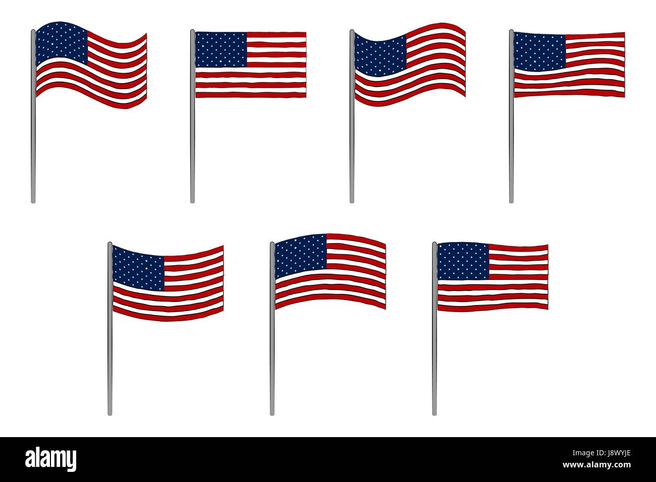 Bandiera americana imposta isolato su bianco. 4 Luglio il giorno di indipendenza di sfondo vettoriale Illustrazione Vettoriale