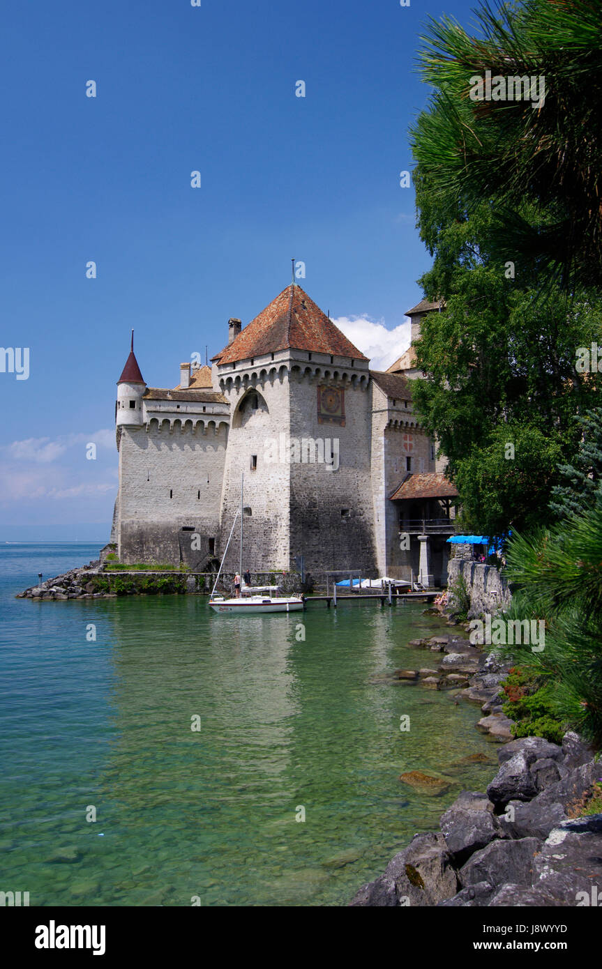 Il castello di Chillon - Lago di Ginevra Foto Stock