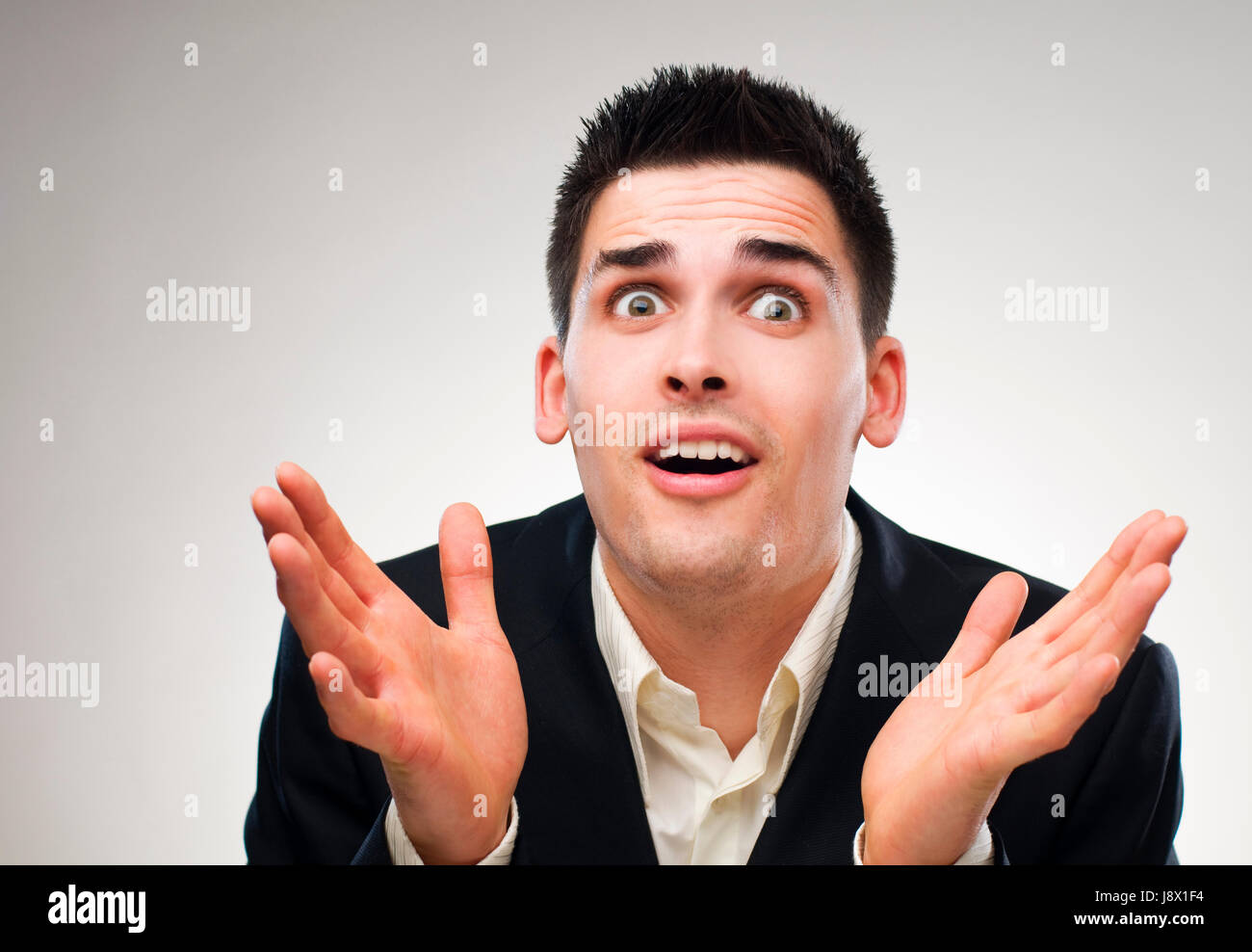 Business man, imprenditore, armi, uomo, ridere risate, ridere, twit, risatina, Foto Stock