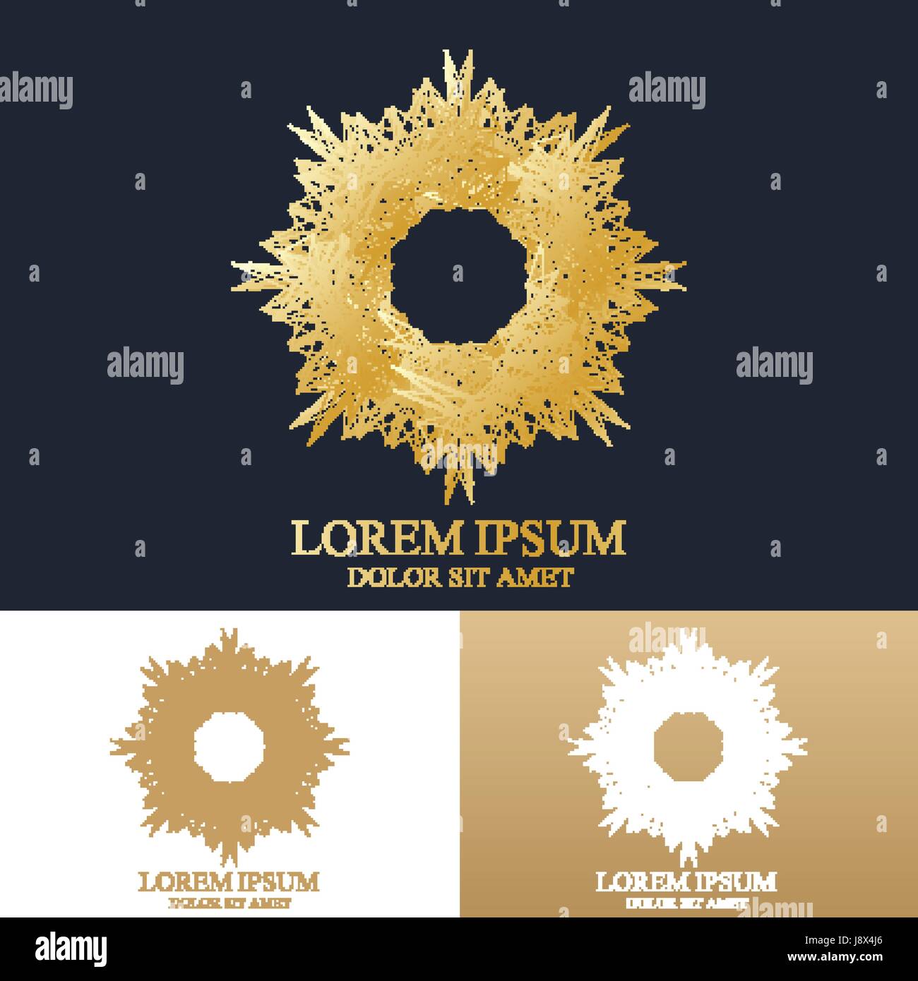 Astratta geometrica forma rotonda con linea collegata a punti e. Composizione grafica per la medicina, la scienza, la tecnologia , chimica. Logo vettoriale modello. Logotipo creativi concetto Illustrazione Vettoriale