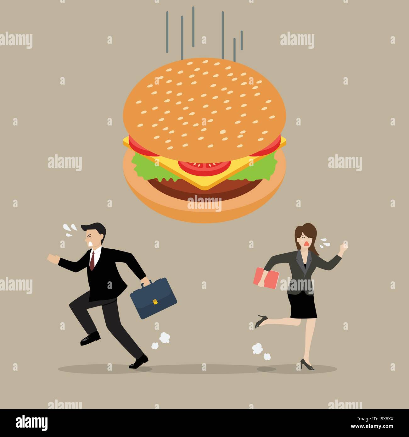 La gente di affari scappare dalla crisi di hamburger. Il concetto di business Illustrazione Vettoriale