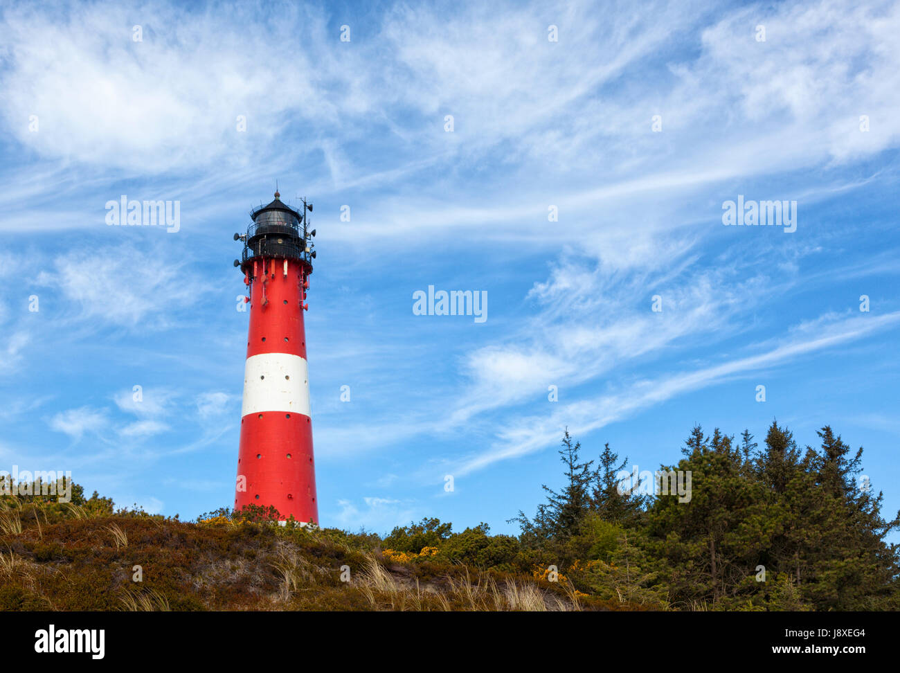 Faro di Hörnum sulla punta meridionale del Mare del Nord isola di Sylt, Germania Foto Stock